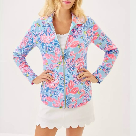 Brand New Lilly Pulitzer UPF 50+ Leona Zip-Up Jacket Elephant Splash, XL - Picture 1 of 4